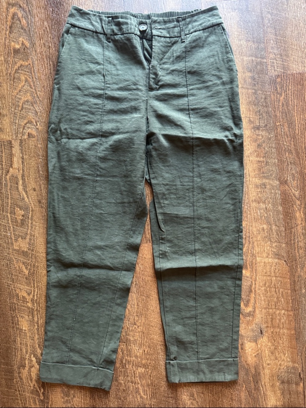 a new day Olive Green Tapered Linen-Blend Trousers